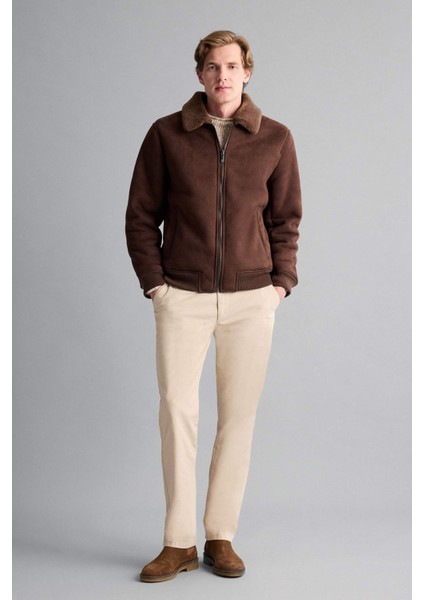 Slim Fit Dar Kesim Kürklü Polo Yaka Astarlı Fermuarlı Cepli Süet Mont A3869AX25WN fiyatları