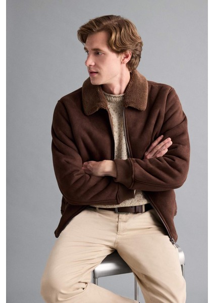 Slim Fit Dar Kesim Kürklü Polo Yaka Astarlı Fermuarlı Cepli Süet Mont A3869AX25WN modelleri