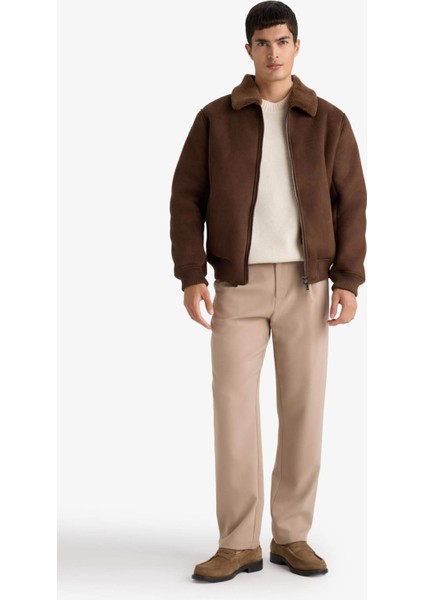 Slim Fit Dar Kesim Kürklü Polo Yaka Astarlı Fermuarlı Cepli Süet Mont A3869AX25WN indirimleri