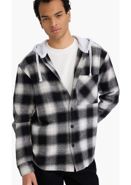 Relax Fit Kapüşonlu Flanel Uzun Kollu Gömlek G4317AX25AU