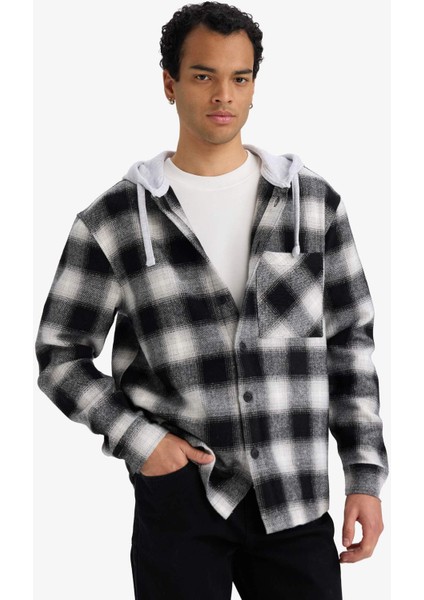 Relax Fit Kapüşonlu Flanel Uzun Kollu Gömlek G4317AX25AU modelleri