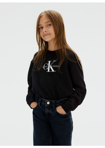 Bisiklet Yaka Regular Fit Baskılı Siyah Kız Çocuk Kazak IG0IG02830BEH fiyatları