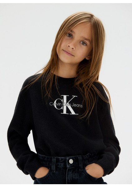 Bisiklet Yaka Regular Fit Baskılı Siyah Kız Çocuk Kazak IG0IG02830BEH modelleri