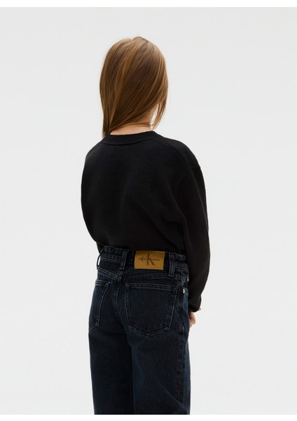 Bisiklet Yaka Regular Fit Baskılı Siyah Kız Çocuk Kazak IG0IG02830BEH indirimleri