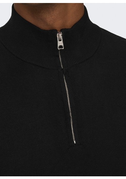 Yüksek Yaka Normal Düz Siyah Erkek Kazak Onswyler Lıfe Reg 14 Half Zıp Knıt modelleri