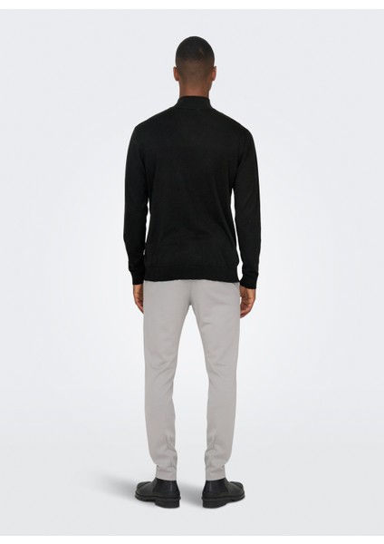 Yüksek Yaka Normal Düz Siyah Erkek Kazak Onswyler Lıfe Reg 14 Half Zıp Knıt fırsatları