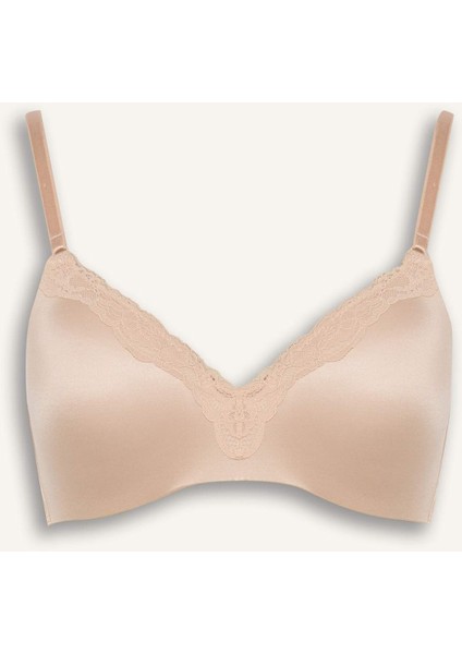 Dantel Detaylı Saten Kaplı Pedli Balensiz Tişört Bra-Fall In LOVE G4698AX25WN