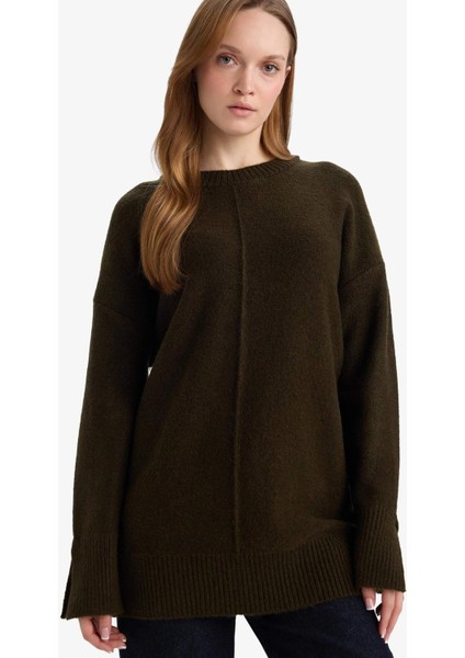 Loose Fit Bisiklet Yaka Triko Kazak Tunik F4547AX25WN