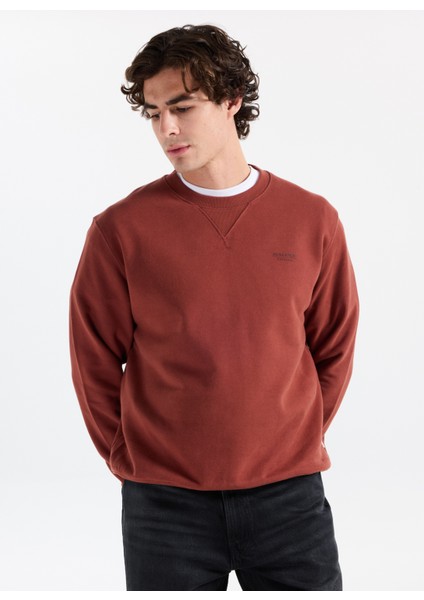 Bisiklet Yaka Kızıl Kahve Erkek Sweatshırt 12283399_JPRCCMATEO Sweat Crew Neck