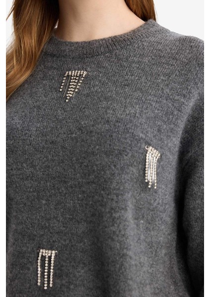 Regular Fit Taşlı Triko TUNIK F6298AX25WN fırsatları