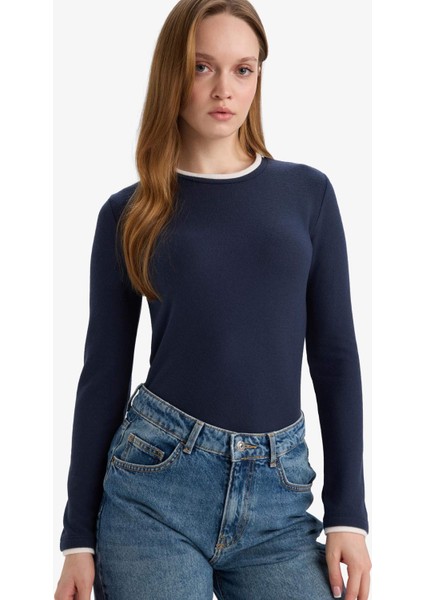 Regular Fit Bisiklet Yaka Uzun Kollu Tişört Tunik G5061AX25WN