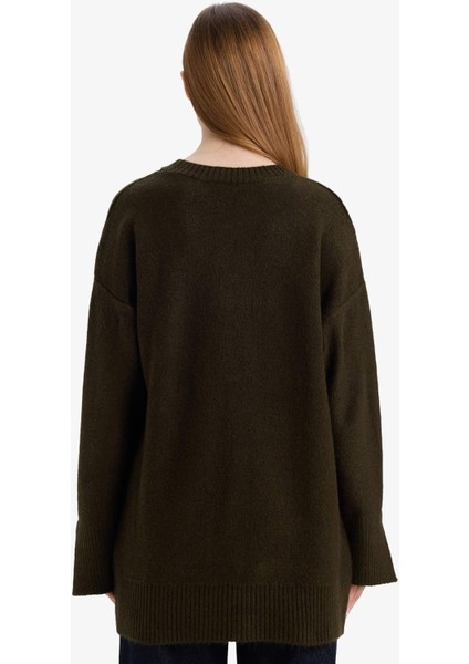 Loose Fit Bisiklet Yaka Triko Kazak Tunik F4547AX25WN