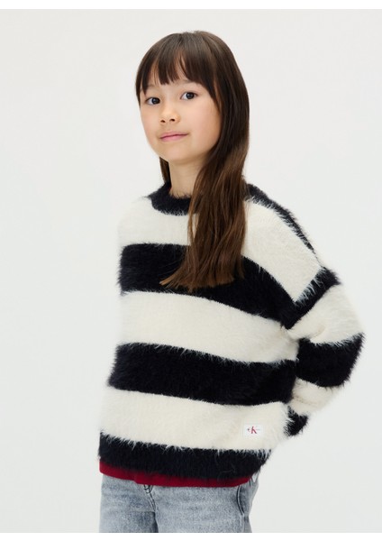 Bisiklet Yaka Regular Fit Çizgili Ekru Kız Çocuk Kazak IG0IG03025PGB fiyatları