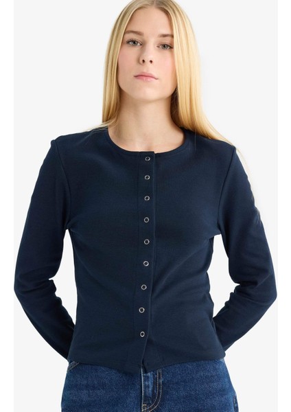 Fitted Bisiklet Yaka Ribana Hırka G2806AX25AU