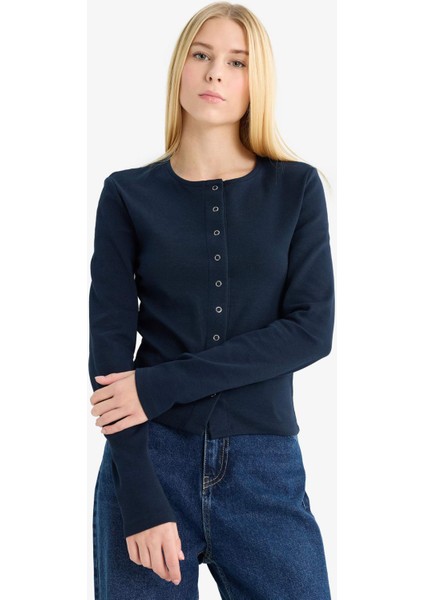 Fitted Bisiklet Yaka Ribana Hırka G2806AX25AU modelleri