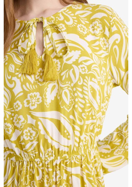 Bisiklet Yaka Desenli Viskon Uzun Kollu Maxi Elbise D9636AX25SM indirimleri