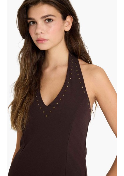 Halter Yaka Bürümcük Mini Elbise G5935AX25WN fırsatları