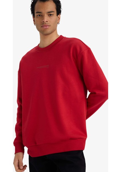 Boxy Fit Bisiklet Yaka İçi Yumuşak Tüylü Baskılı Sweatshirt X8282AZ25AU