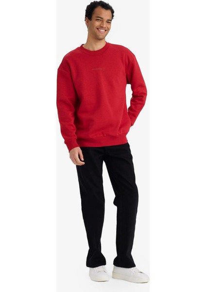 Boxy Fit Bisiklet Yaka İçi Yumuşak Tüylü Baskılı Sweatshirt X8282AZ25AU fiyatları