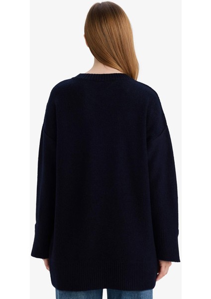 Loose Fit Bisiklet Yaka Triko Kazak Tunik F4547AX25WN