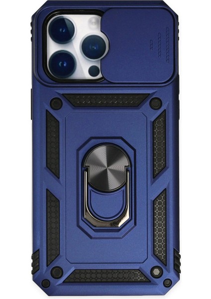 iPhone 14 Pro Max Kılıf Pars Lens Yüzüklü Silikon - Lacivert