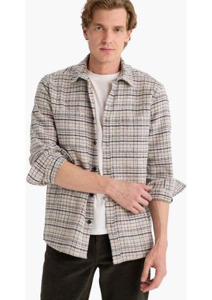 Regular Fit Polo Yaka Flanel Uzun Kollu Gömlek E8191AX25WN