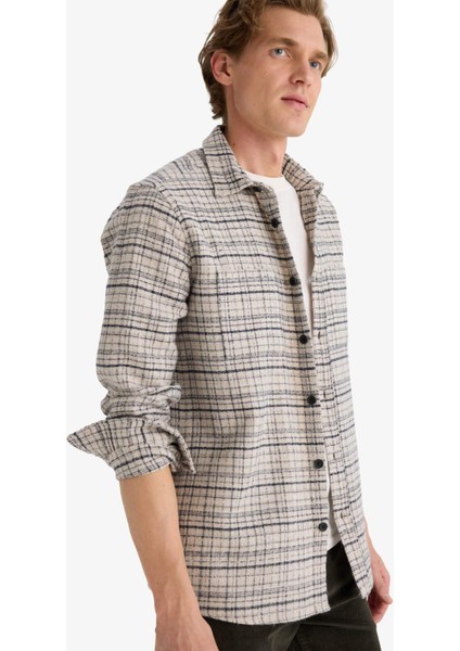 Regular Fit Polo Yaka Flanel Uzun Kollu Gömlek E8191AX25WN modelleri