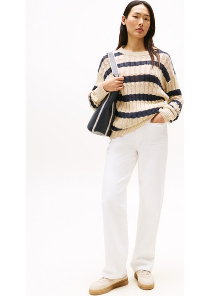 Yüksek Bel Dar Paça Straight Beyaz Kadın Denim Pantolon WW0WW45677YBR