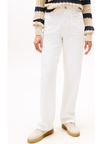 Yüksek Bel Dar Paça Straight Beyaz Kadın Denim Pantolon WW0WW45677YBR fiyatları