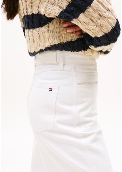 Yüksek Bel Dar Paça Straight Beyaz Kadın Denim Pantolon WW0WW45677YBR modelleri