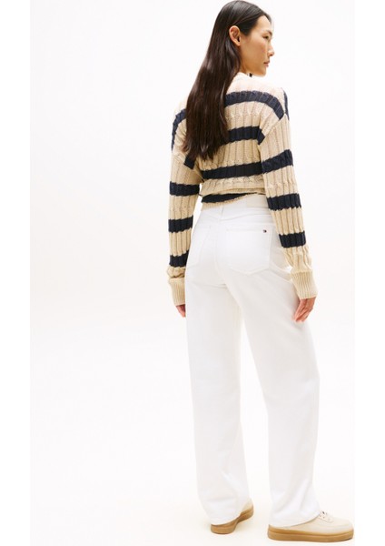 Yüksek Bel Dar Paça Straight Beyaz Kadın Denim Pantolon WW0WW45677YBR fırsatları