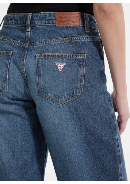 Yüksek Bel Geniş Paça Relaxed Lacivert Kadın Denim Pantolon Guess Jeans Kadın Relaxed Fit Jean fırsatları