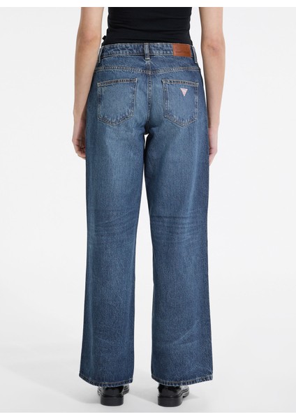 Yüksek Bel Geniş Paça Relaxed Lacivert Kadın Denim Pantolon Guess Jeans Kadın Relaxed Fit Jean indirimleri