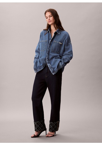 Yüksek Bel Düz Paça Relaxed Mavi Kadın Denim Pantolon LV047D711GZ1H