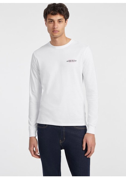 Bisiklet Yaka Baskılı Beyaz Erkek T-Shirt M4YI54K8HM0-G011 Guess Jeans Erkek