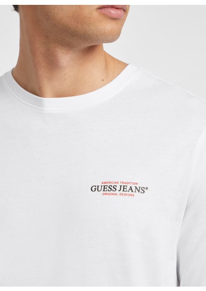 Bisiklet Yaka Baskılı Beyaz Erkek T-Shirt M4YI54K8HM0-G011 Guess Jeans Erkek modelleri
