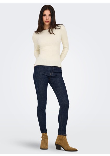 O Yaka Dar Çizgili Krem Kazak Kadın Onllouısa Ls Pullover Knt