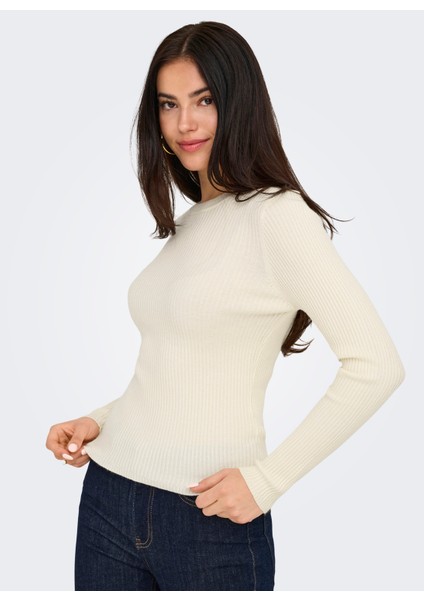 O Yaka Dar Çizgili Krem Kazak Kadın Onllouısa Ls Pullover Knt modelleri