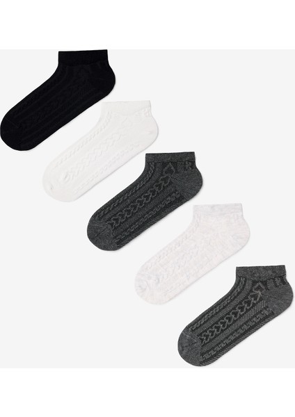 5 Çift Kendinden Kalp Desenli Patik Çorap
