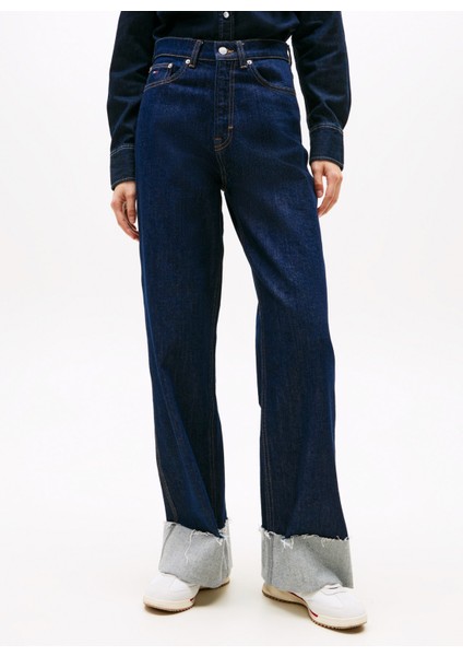 Yüksek Bel Düz Paça Standart Koyu Mavi Kadın Denim Pantolon DW0DW217961BK modelleri