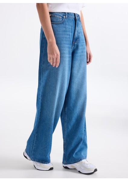 Standart Bel Geniş Paça Rahat Açık Mavi Kadın Denim Pantolon Onlpaulına Hw Baggy Wıde Dnm Cro fırsatları