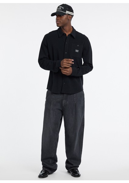 Standart Siyah Düz Erkek Gömlek M5BP42K1141-JBLK Guess Jeans Erkek