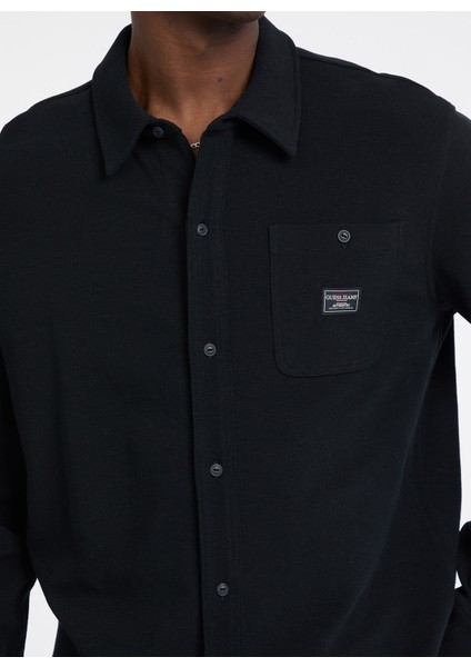 Standart Siyah Düz Erkek Gömlek M5BP42K1141-JBLK Guess Jeans Erkek modelleri