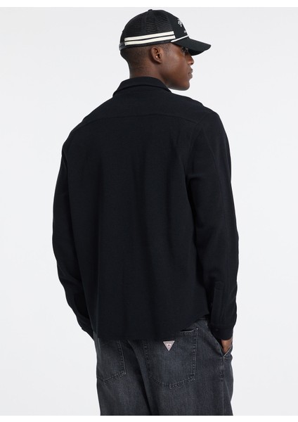 Standart Siyah Düz Erkek Gömlek M5BP42K1141-JBLK Guess Jeans Erkek fırsatları
