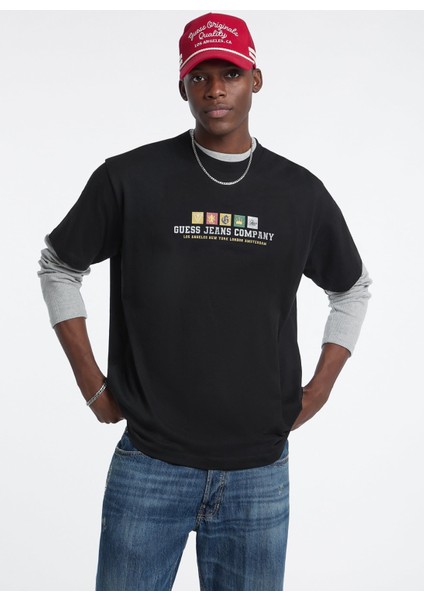 Bisiklet Yaka Baskılı Siyah Erkek T-Shirt M5BI30K8FQ4-JBLK Guess Jeans Erkek fiyatları