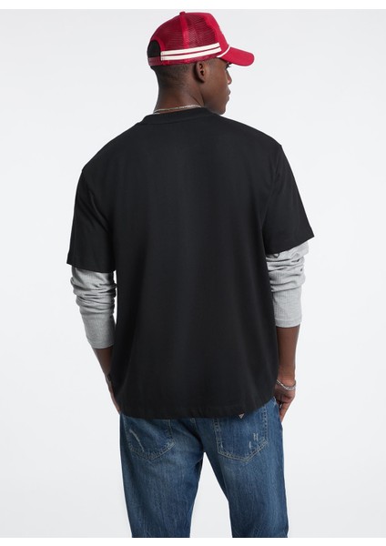 Bisiklet Yaka Baskılı Siyah Erkek T-Shirt M5BI30K8FQ4-JBLK Guess Jeans Erkek fırsatları