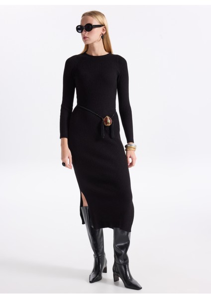 Klasik Yaka Düz Siyah Uzun Elbise Onlkatıa Ls Maxı Boatn Dress cc Knt fiyatları