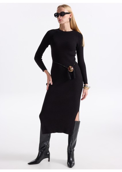 Klasik Yaka Düz Siyah Uzun Elbise Onlkatıa Ls Maxı Boatn Dress cc Knt modelleri