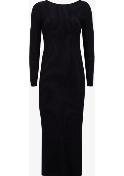 Klasik Yaka Düz Siyah Uzun Elbise Onlkatıa Ls Maxı Boatn Dress cc Knt