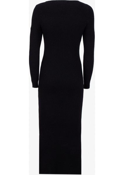 Klasik Yaka Düz Siyah Uzun Elbise Onlkatıa Ls Maxı Boatn Dress cc Knt